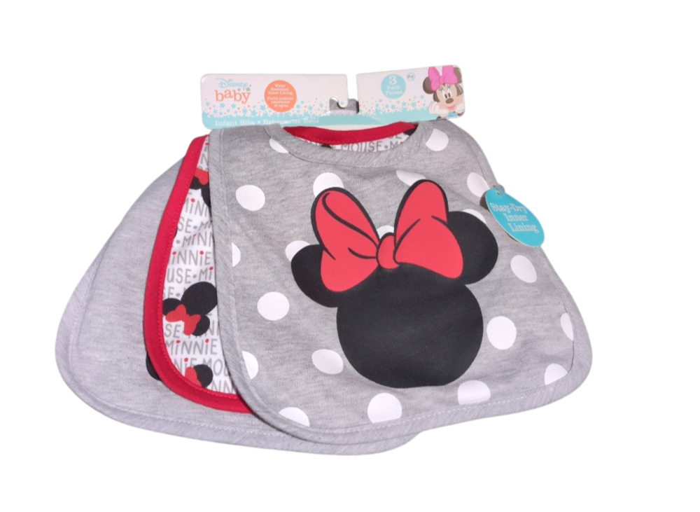Disney Baby Minnie Mouse 3-Pack Infant Bibs Stay-Dry Inner Lining